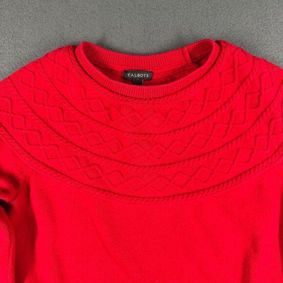 Talbots Sweater Womens Small Red Cashmere Blend Textured Yoke Knit Crewneck - Picture 2 of 8